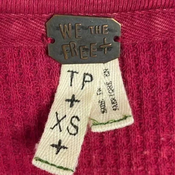 Free People Diamond Dozen Thermal Long Sleeve Top Colorblock Pink Cream Size XS - Picture 3 of 10